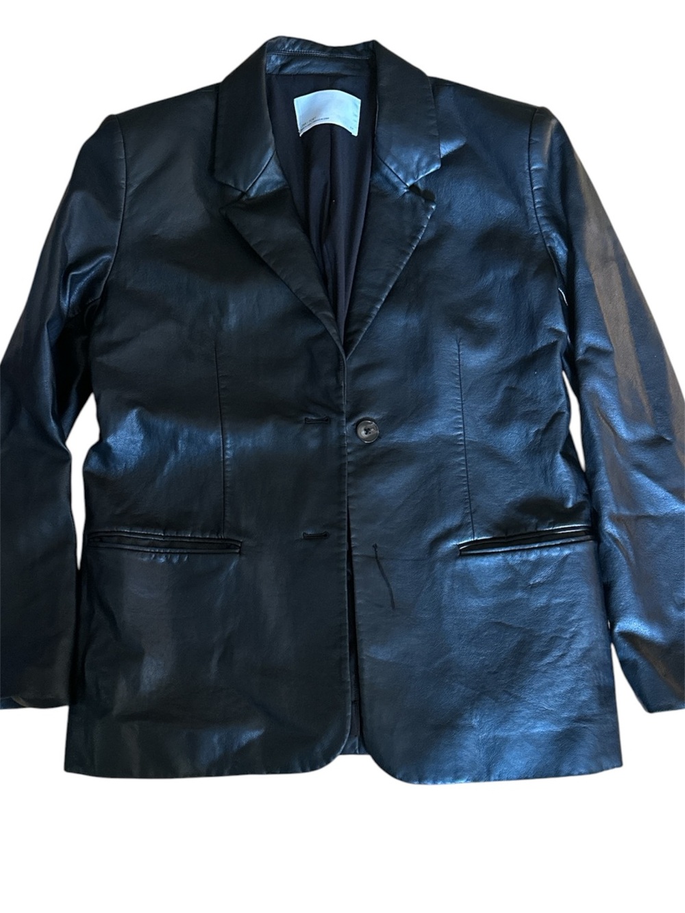 Oak + Fort Classic Black Vegan Leather Blazer Sz small